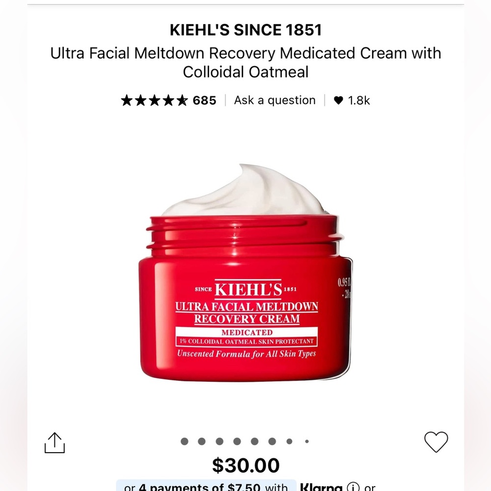 Kiehl's Red Ultra Facial Meltdown Recovery Cream BRAND NEW NWT